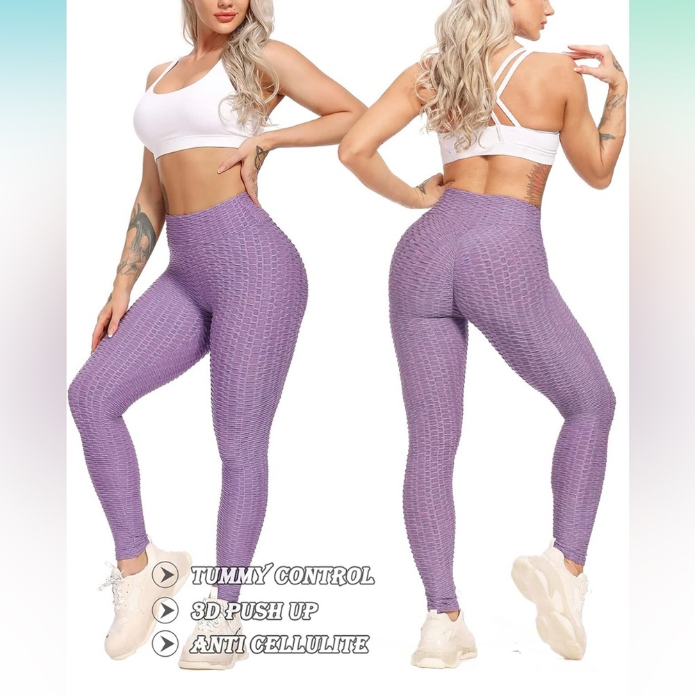 High Waisted Textured Scrunch butt Workout Legging in Lilac Purple, Size Large